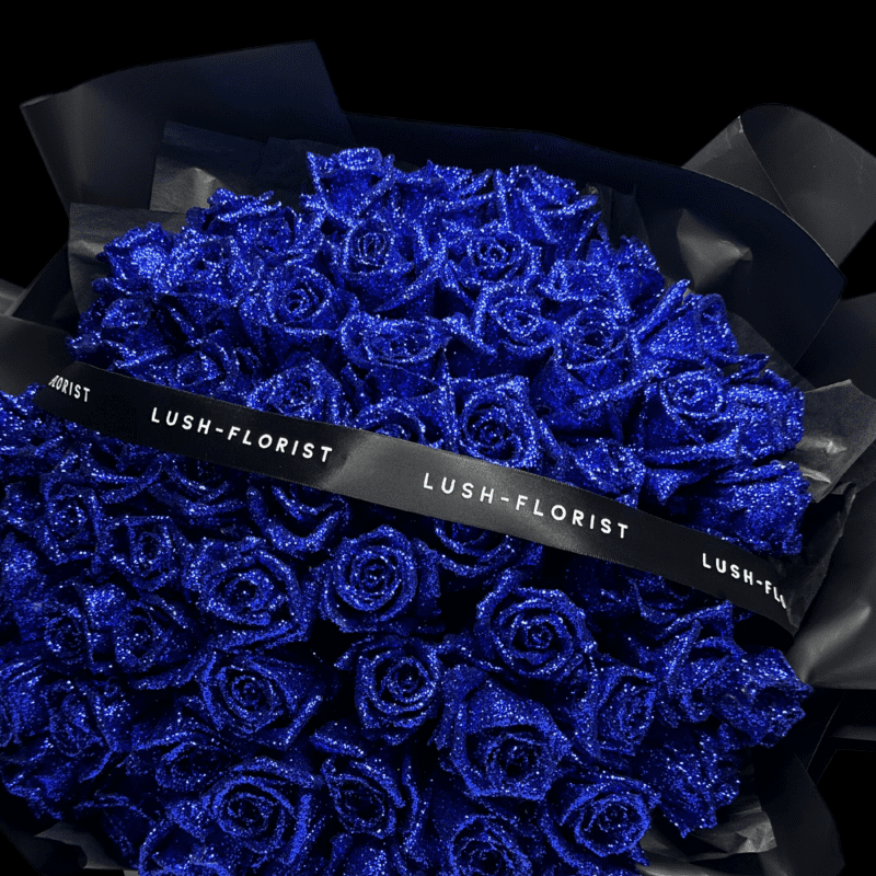 Blue Glitter Roses - White Box  Blue rose bouquet, Glitter roses, Glitter  flowers